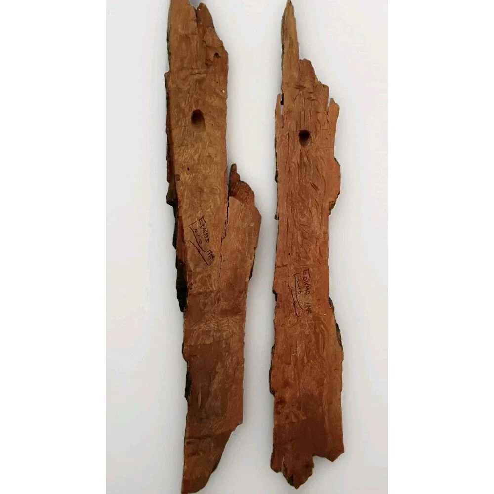 Vtg Edward Lewis 1998 Cottonwood Bark Wood Spirit Carvings Lot 2 Wall Art 22
